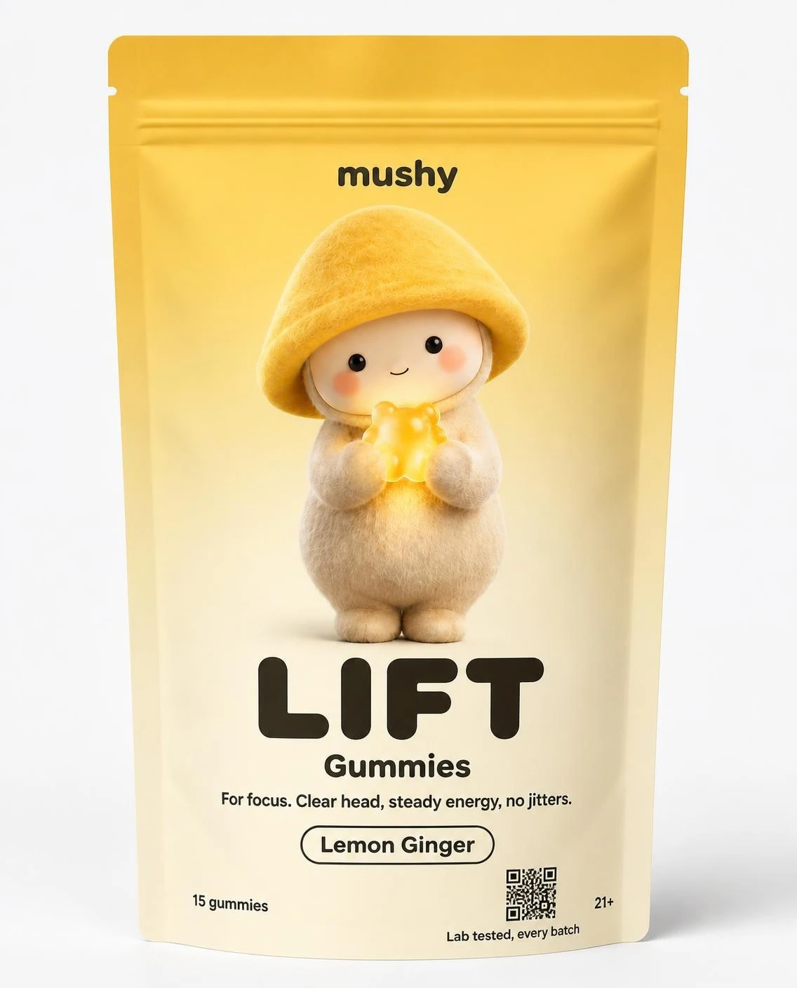 Mushy Lift gummies pouch, lemon ginger, 15 count