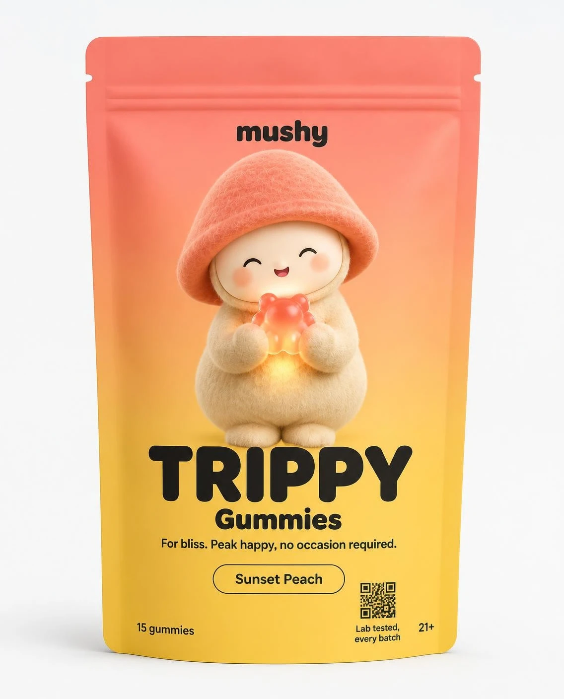 Mushy Trippy gummies pouch, sunset peach, 15 count